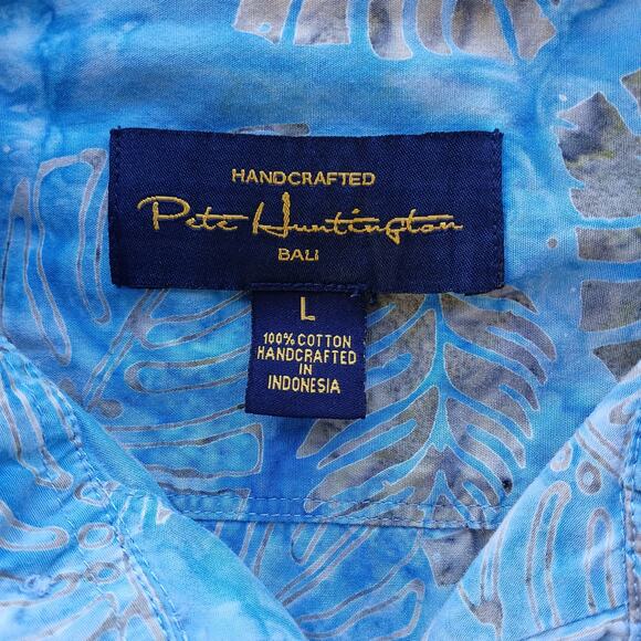 Pete Huntington Handcrafted Bali Batik Shirt L long sleeve blue ferns button-up - Picture 8 of 14